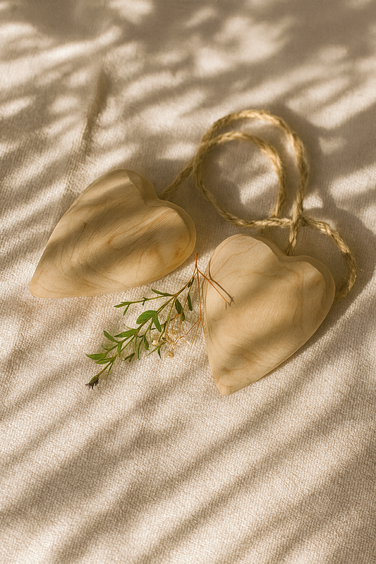 Corazones tallados en madera