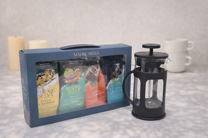 Set de cata de cafés con prensa | Set de cuatro Cafés Artesanales – 70 g c/u (Copia)