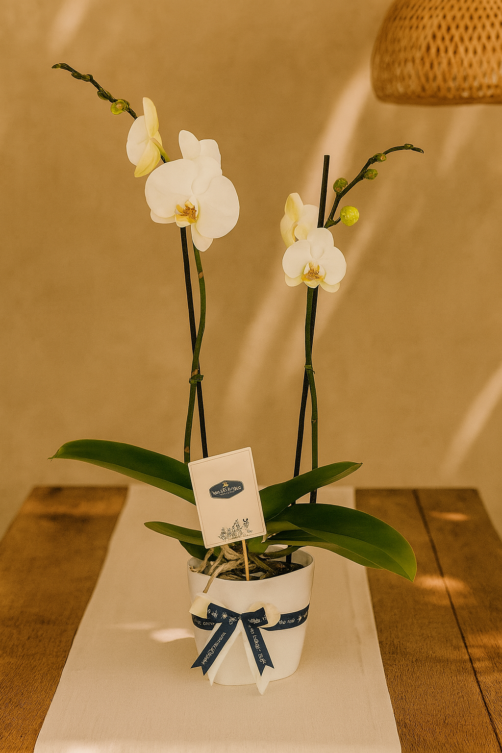 Orquídea Doble Vara con matera blanca plástica | Regalo