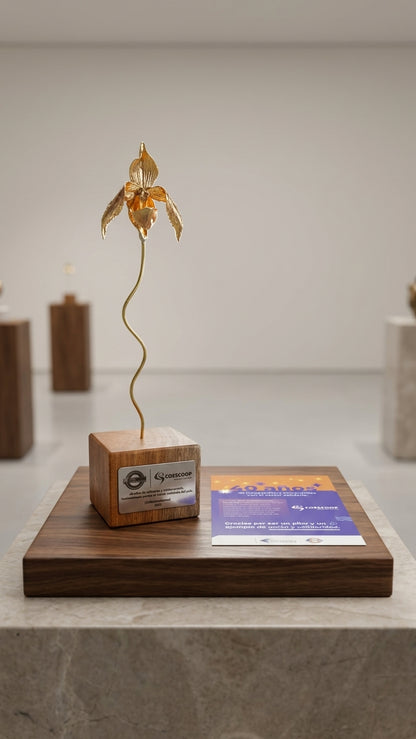 Orquídea en bronce con placa personalizada