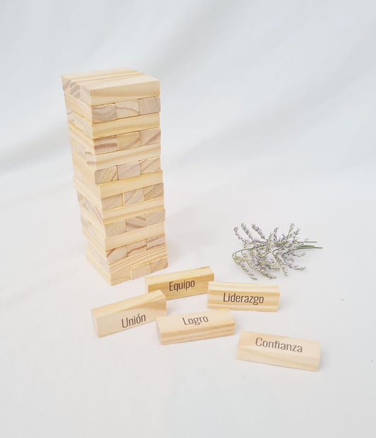 Construimos Juntos |Mini jenga de madera con palabras de equipo